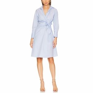 Vince Poplin Cotton Wrap Shirt Dress Size 4 Pastel Baby Blue Spring Quiet Luxury